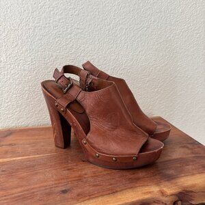Vintage Ralph Lauren Leather and Wood Peep Toe Heels Size 8.5